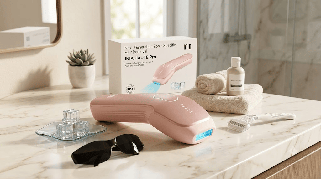INIA HAUTE Pro hair removal device testing for bikini line and coarse hair